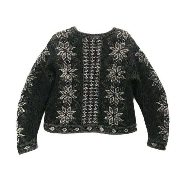 NOMADIC TRADERS Cardigan Sweater Full Zip Black Wool Fair Isle By Hand Size M - Picture 2 of 11